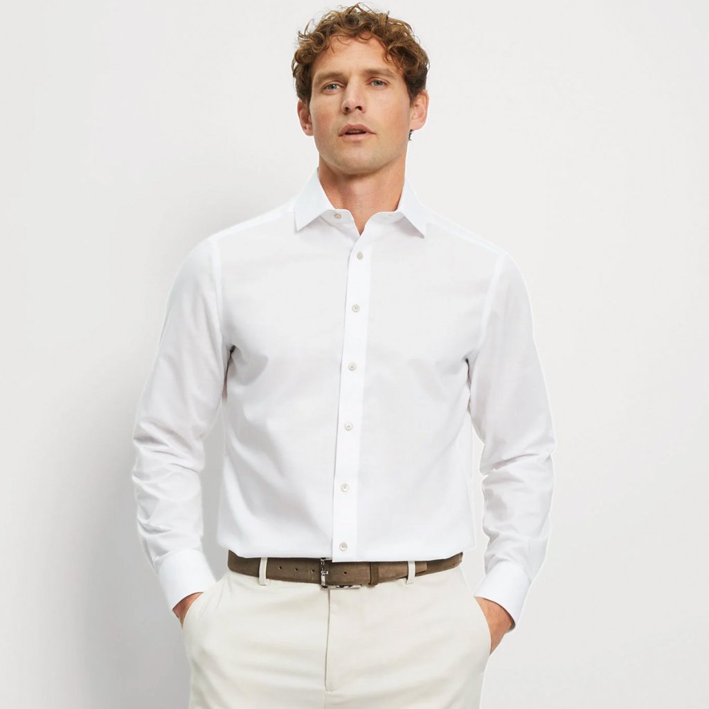 Luxusná biela svadobná košeľa OLYMP Luxor Modern Fit s matným leskom