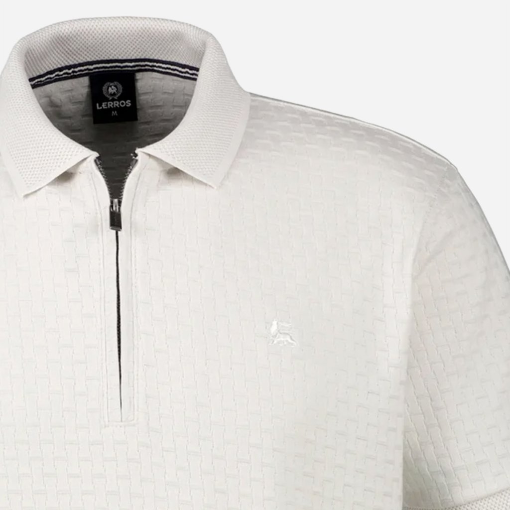 Pánska biela pletená polokošeľa LERROS na zips