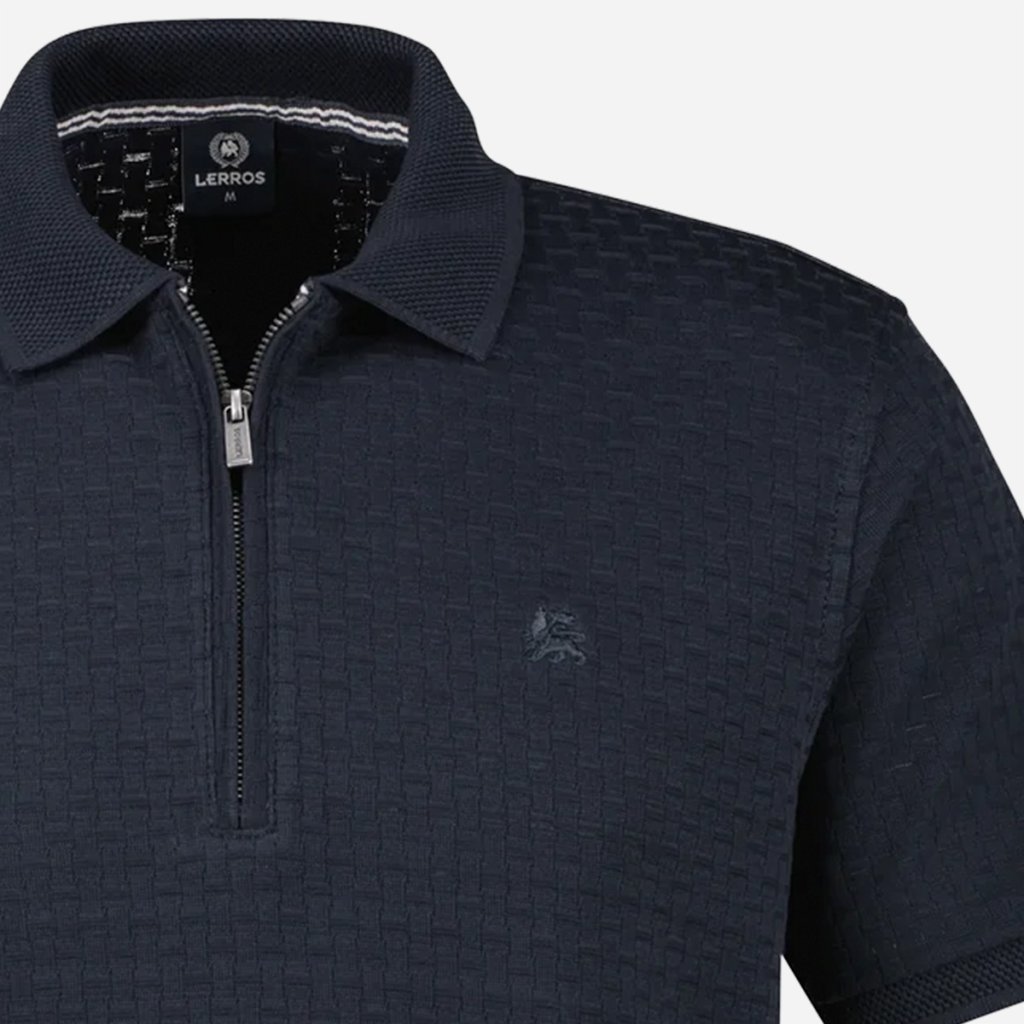 Pánska tmavomodrá pletená polokošeľa LERROS na zips