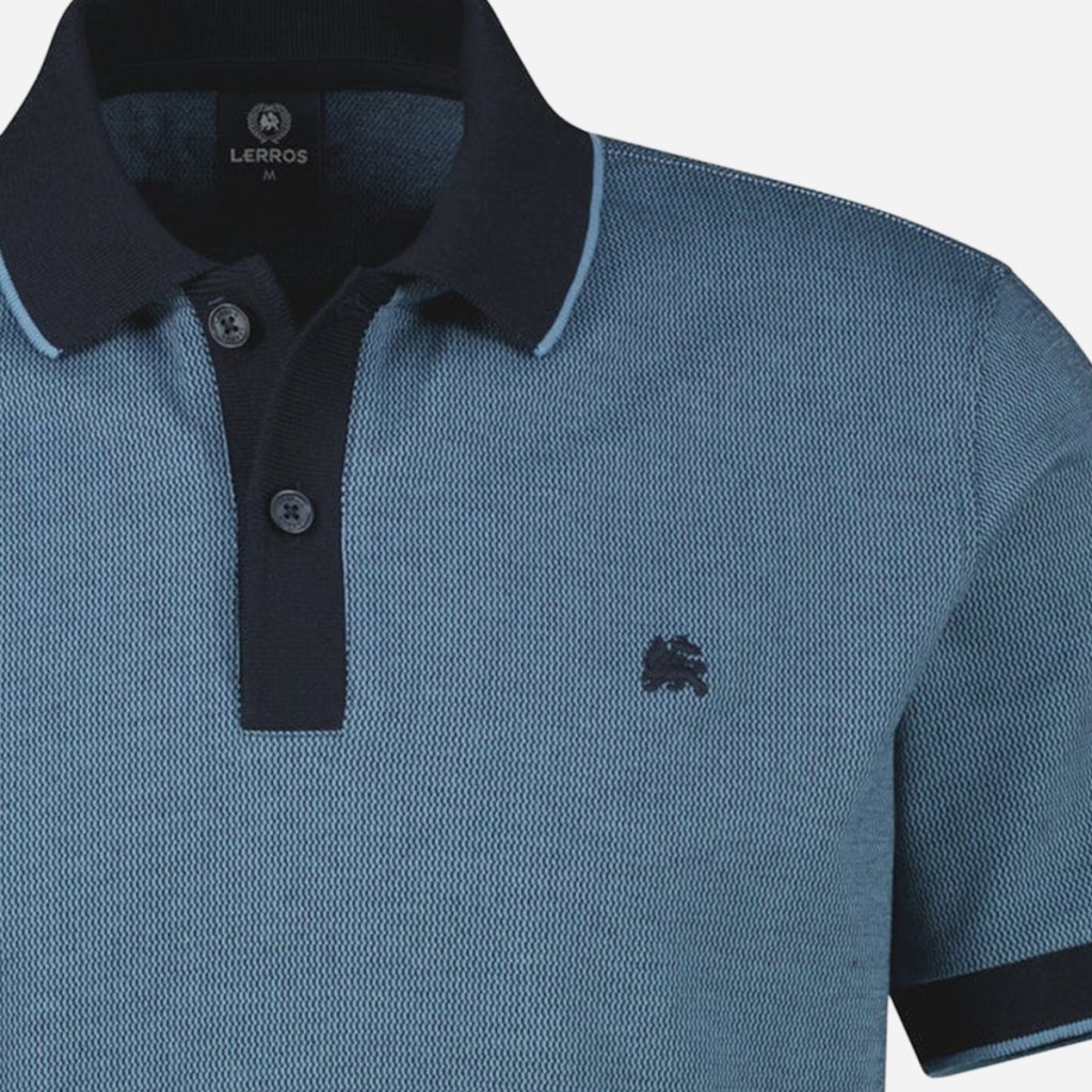 Detail modrej pánskej polokošele LERROS v odtieni Mineral Blue