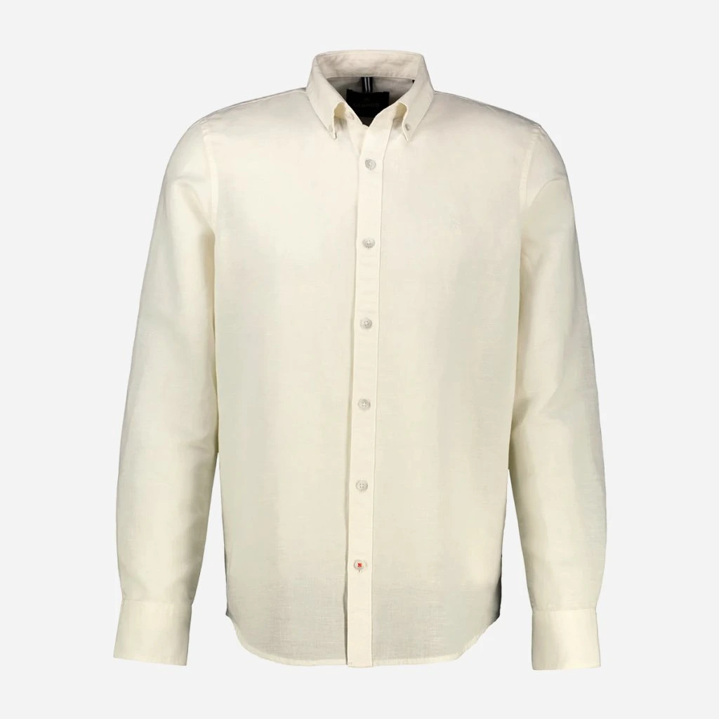 Detail materiálu a goliera košele LERROS zo zmesi bavlny a ľanu