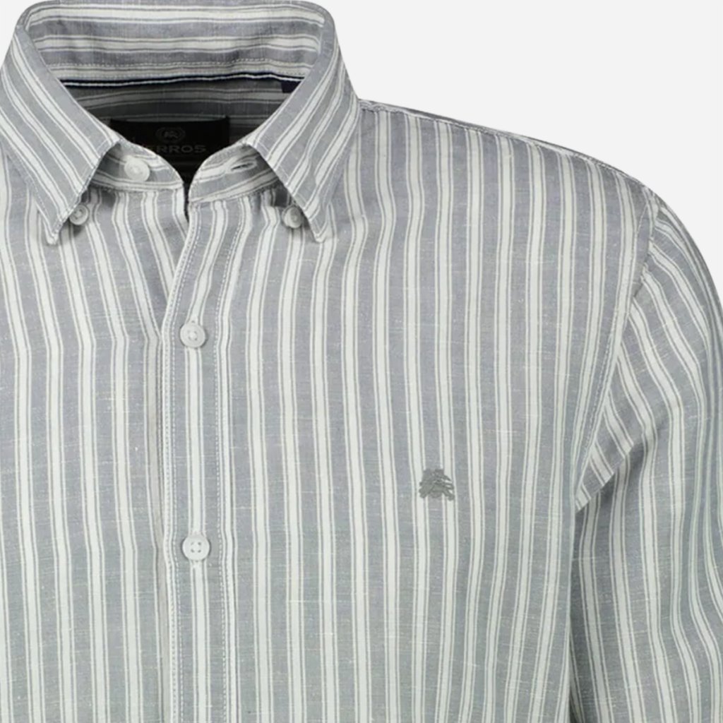 Detail pánskej košele LERROS s dlhým rukávom v sivej farbe Storm Grey