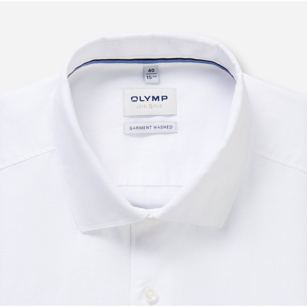 Pánska biela košeľa OLYMP Level Five zo zmesi ľanu a bavlny