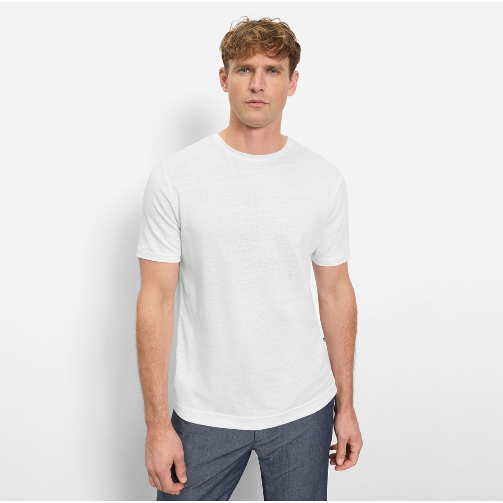 Pánske biele tričko OLYMP Casual z ľanovej zmesi