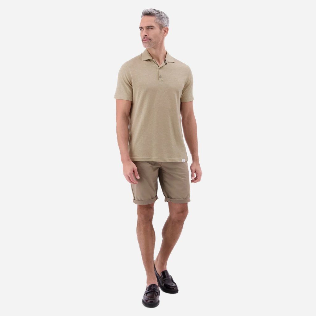 Styling polokošele LERROS Gravel Beige s tmavomodrými džínsami