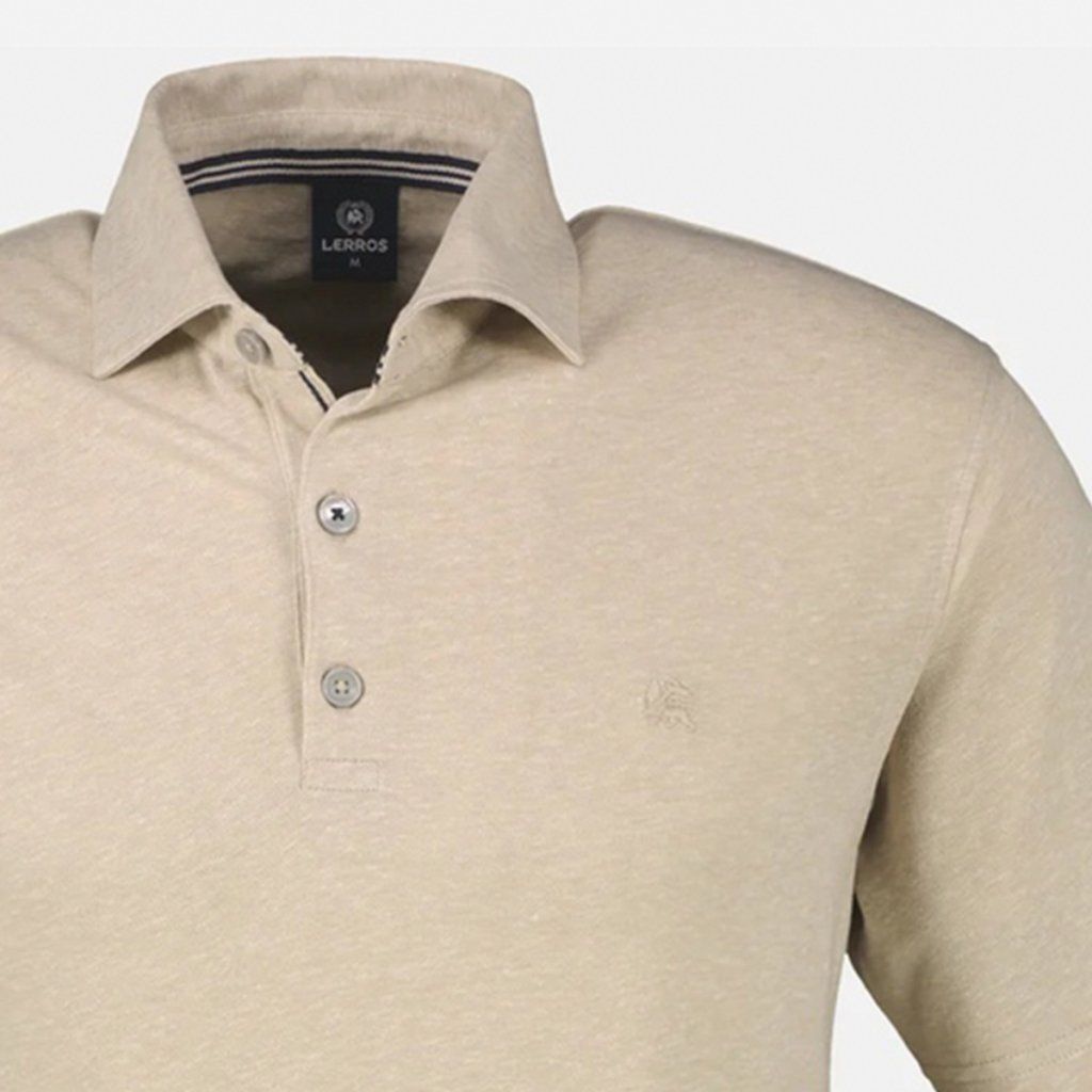 Detail polokošele LERROS Gravel Beige – bavlneno-ľanová piqué tkanina a two-tone efekt