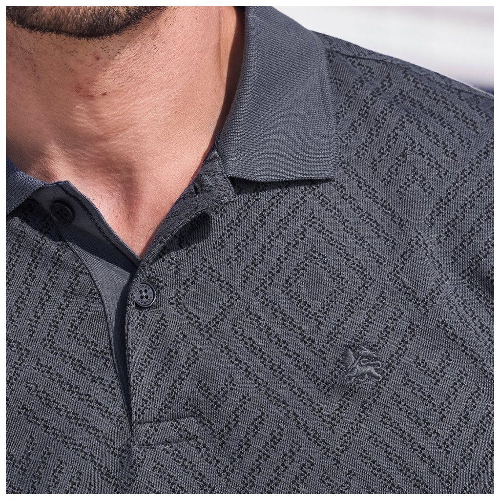 Detail polokošele LERROS Lava Grey – diamantový žakárový vzor v two-tone efekte