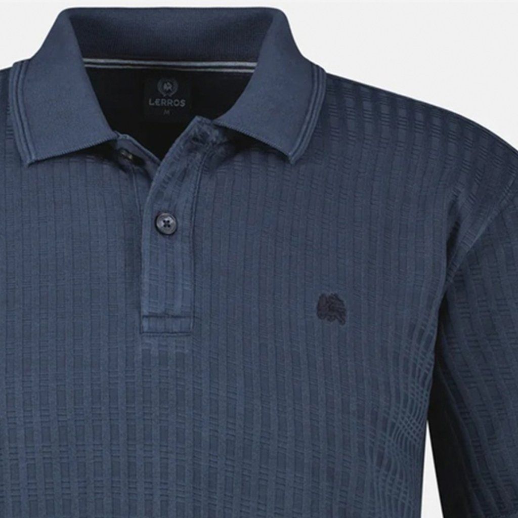Detail polokošele LERROS Classic Navy – žakárová vafľová štruktúra a prémiový golier