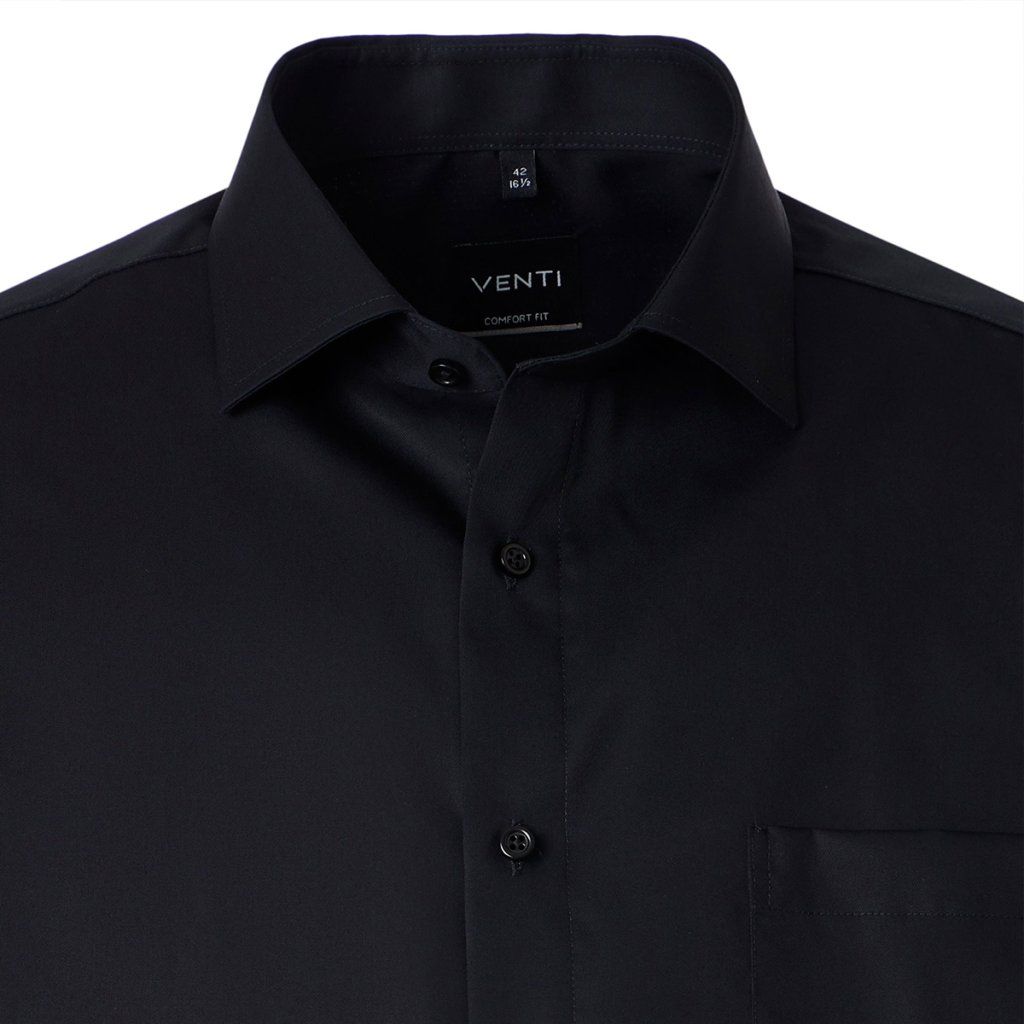 Detail twillovej tkaniny košele VENTI Comfort Fit čierna dlhý rukáv 72 cm