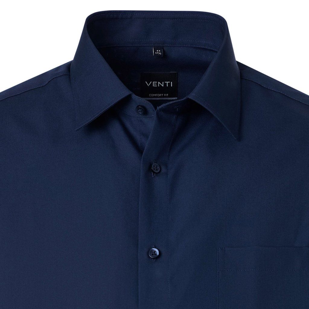 Detail popelínovej tkaniny košele VENTI tmavomodrá Comfort Fit krátky rukáv