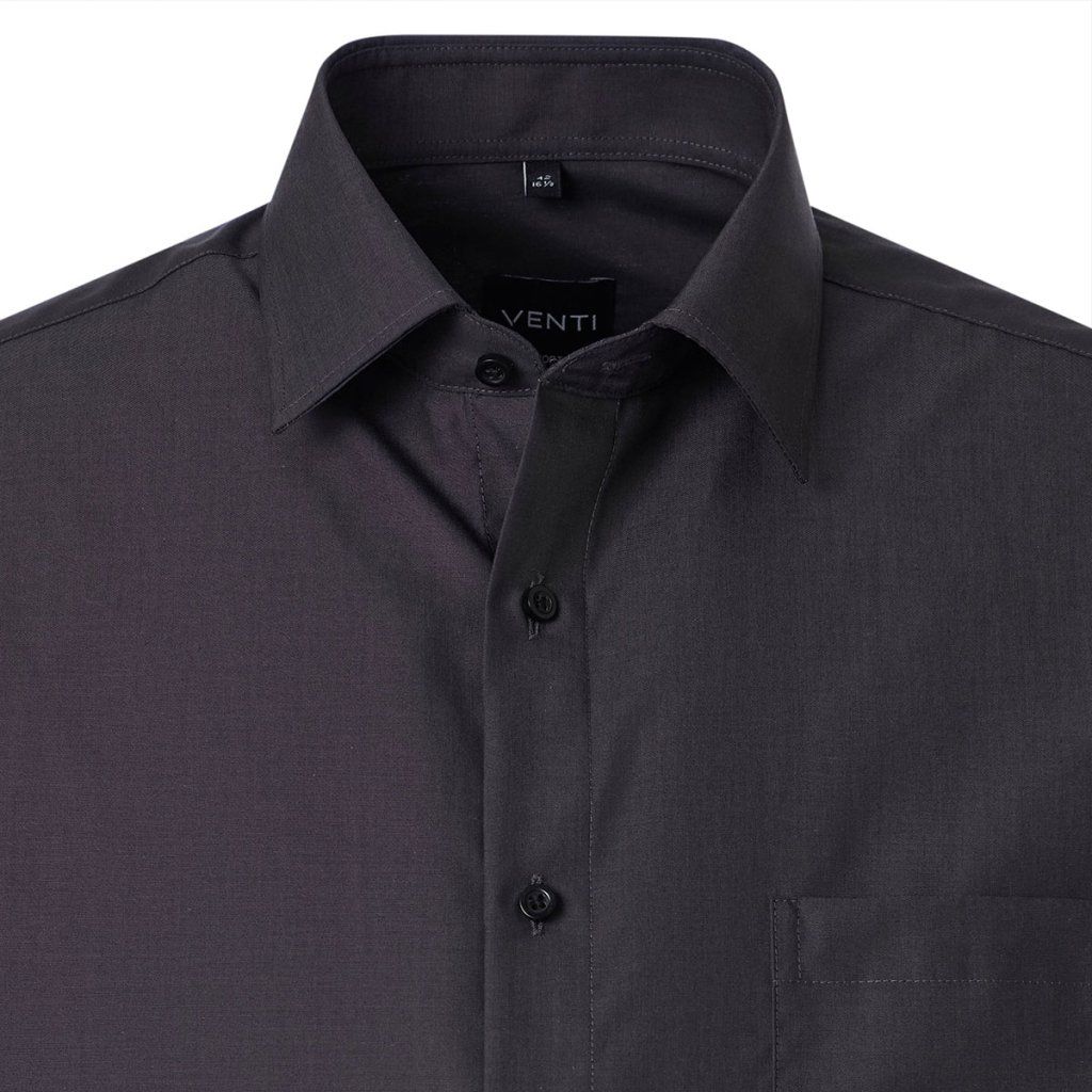 Detail popelínovej tkaniny košele VENTI antracitová Comfort Fit krátky rukáv