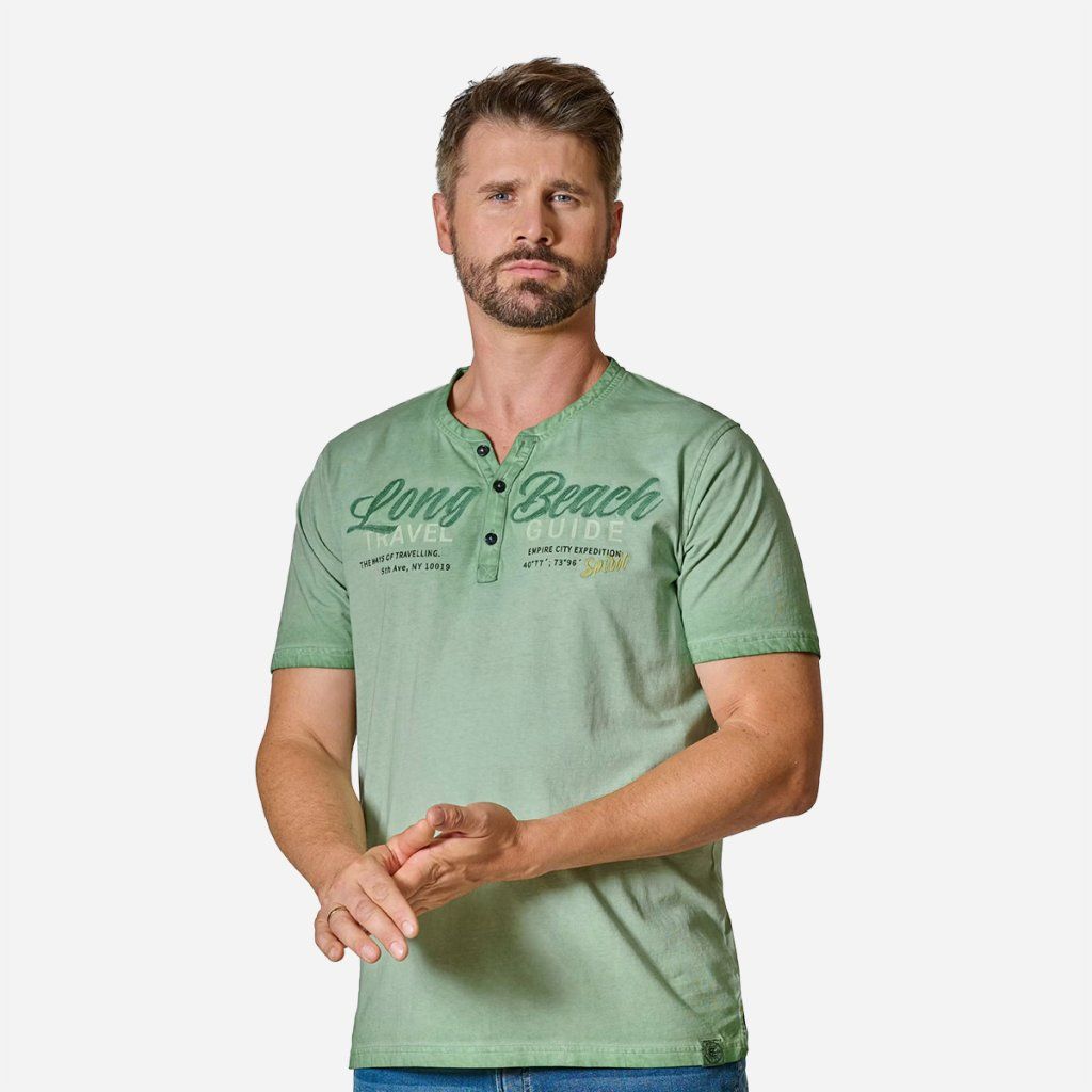 Tyrkysové pánske Henley tričko zo 100 % bavlny CASAMODA