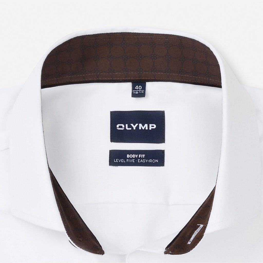 Biela pánska košeľa OLYMP Level Five Body Fit s golierom Royal Kent