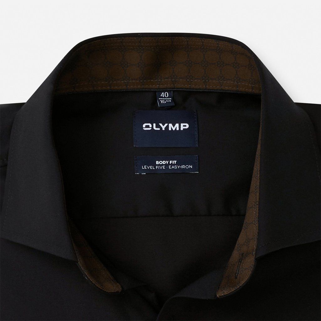 Čierna pánska košeľa OLYMP Level Five Body Fit s golierom Royal Kent