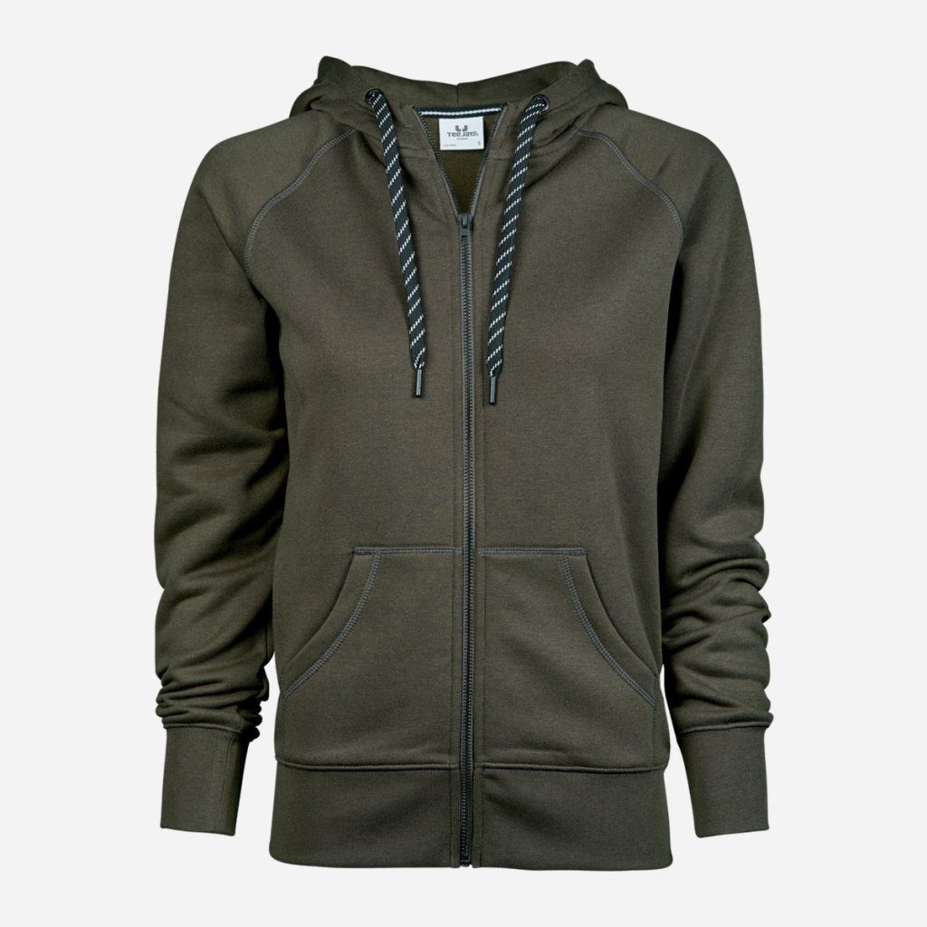 Tmavozelená dámska mikina na zips s kapucňou Tee Jays