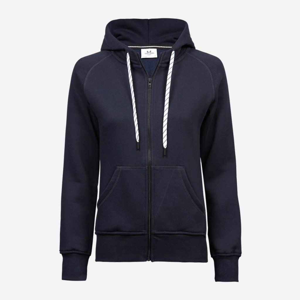 Tmavomodrá dámska mikina na zips s kapucňou Tee Jays