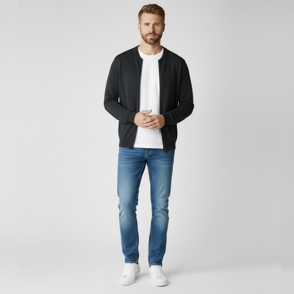 Pánsky antracitový kardigán so stojáčikom CASAMODA