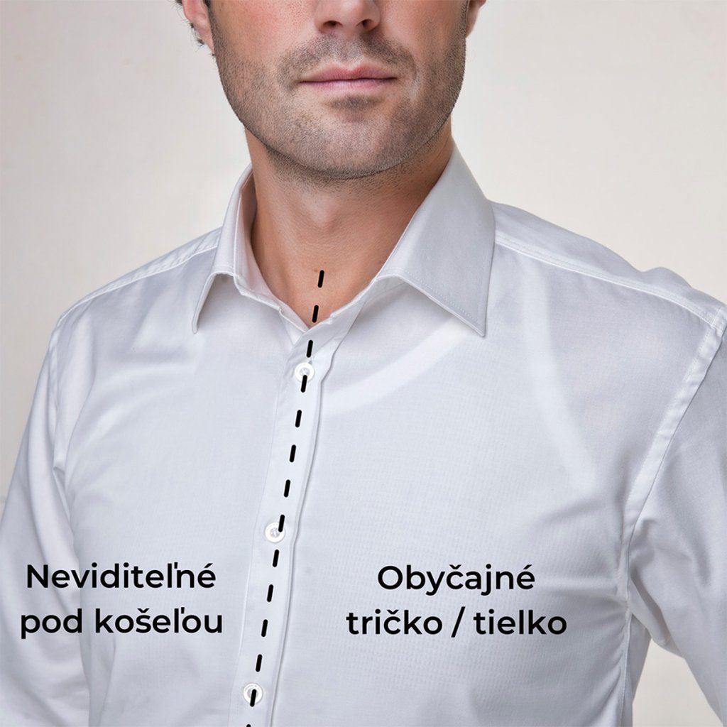 Porovnanie neviditeľného a obyčajného bieleho trička pod košeľou
